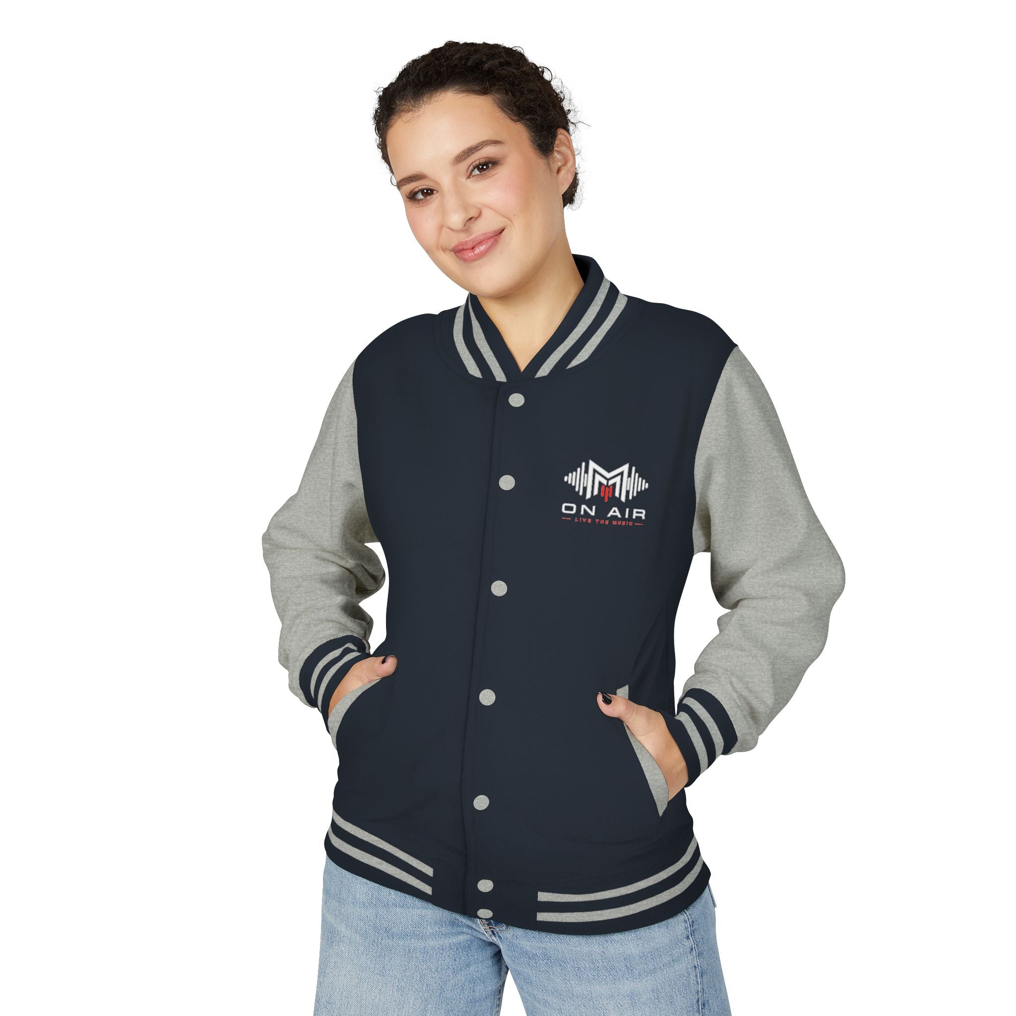 Letterman Jacket — Retro "On Air" Radio Varsity Jacket (Red & White)
