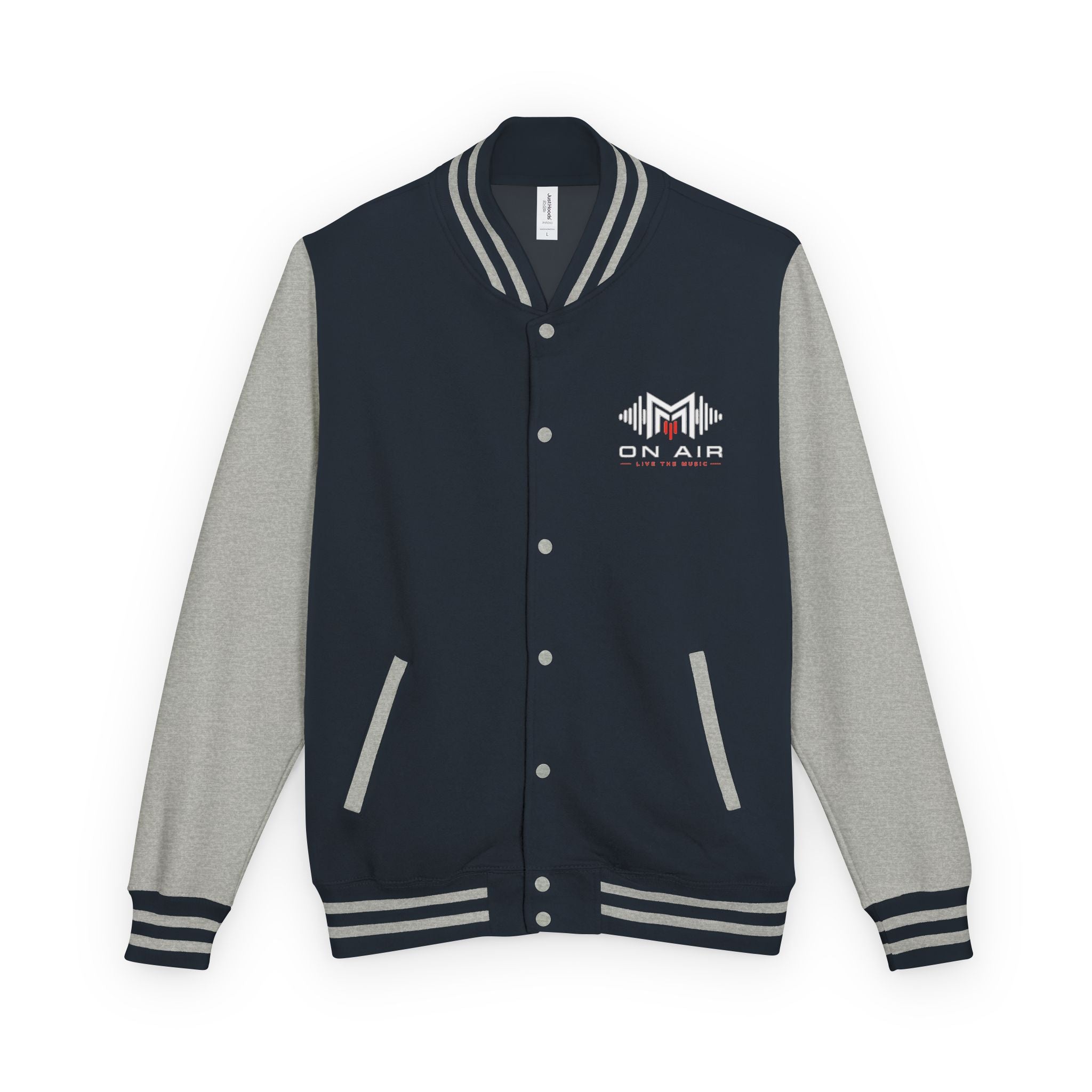Letterman Jacket — Retro "On Air" Radio Varsity Jacket (Red & White)
