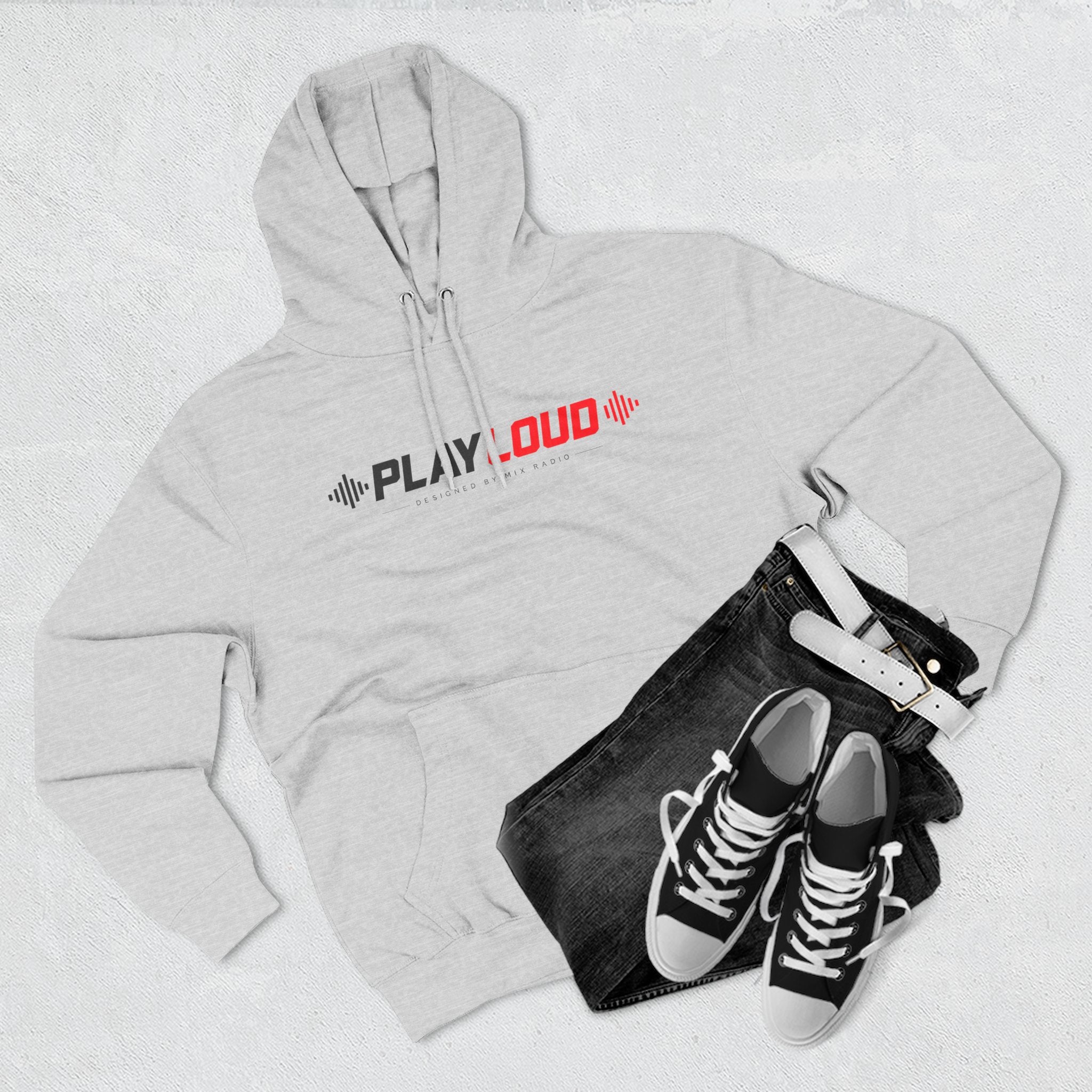 Play Loud Hoodie — Music Graphic Pullover with Soundwave Design