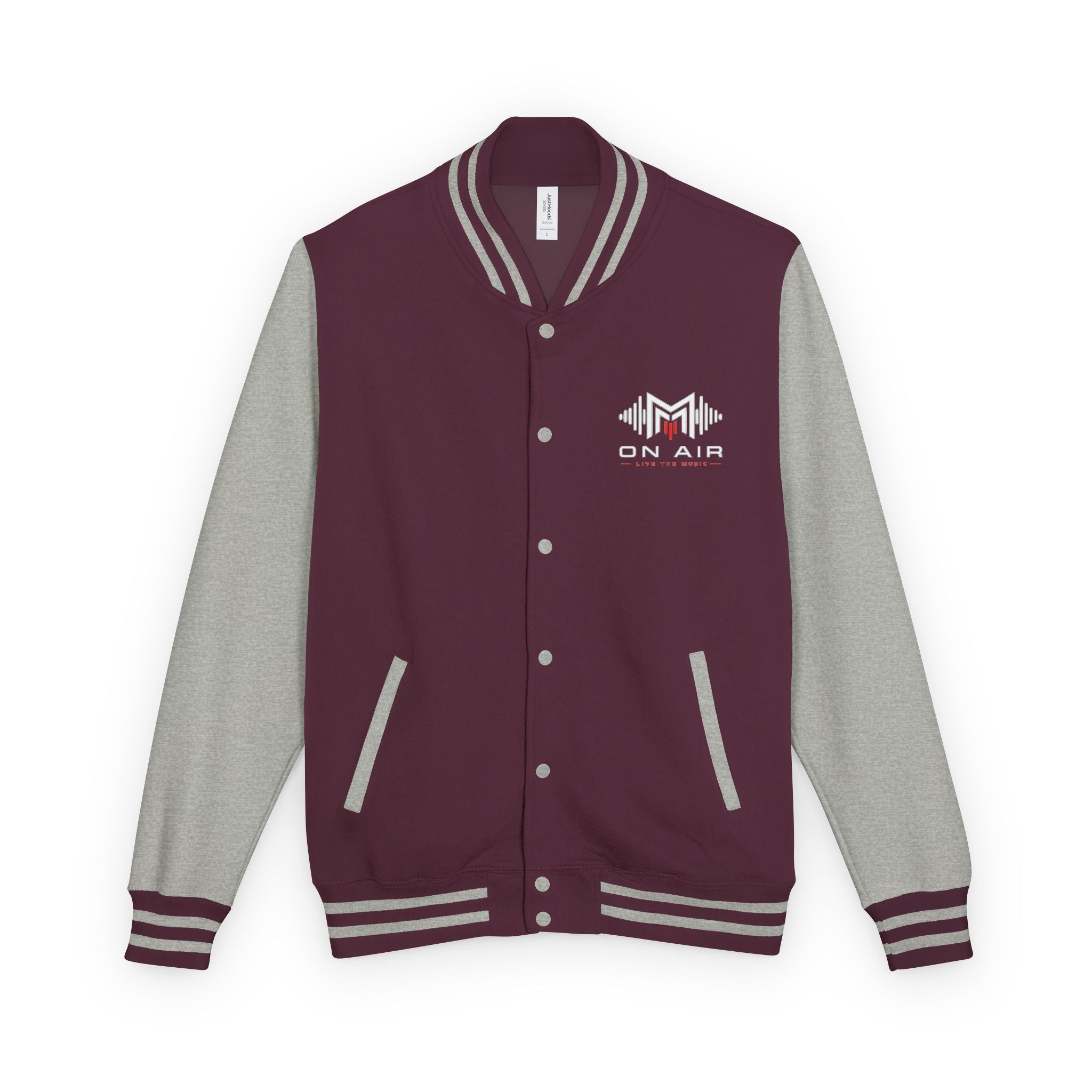 Letterman Jacket — Retro "On Air" Radio Varsity Jacket (Red & White)