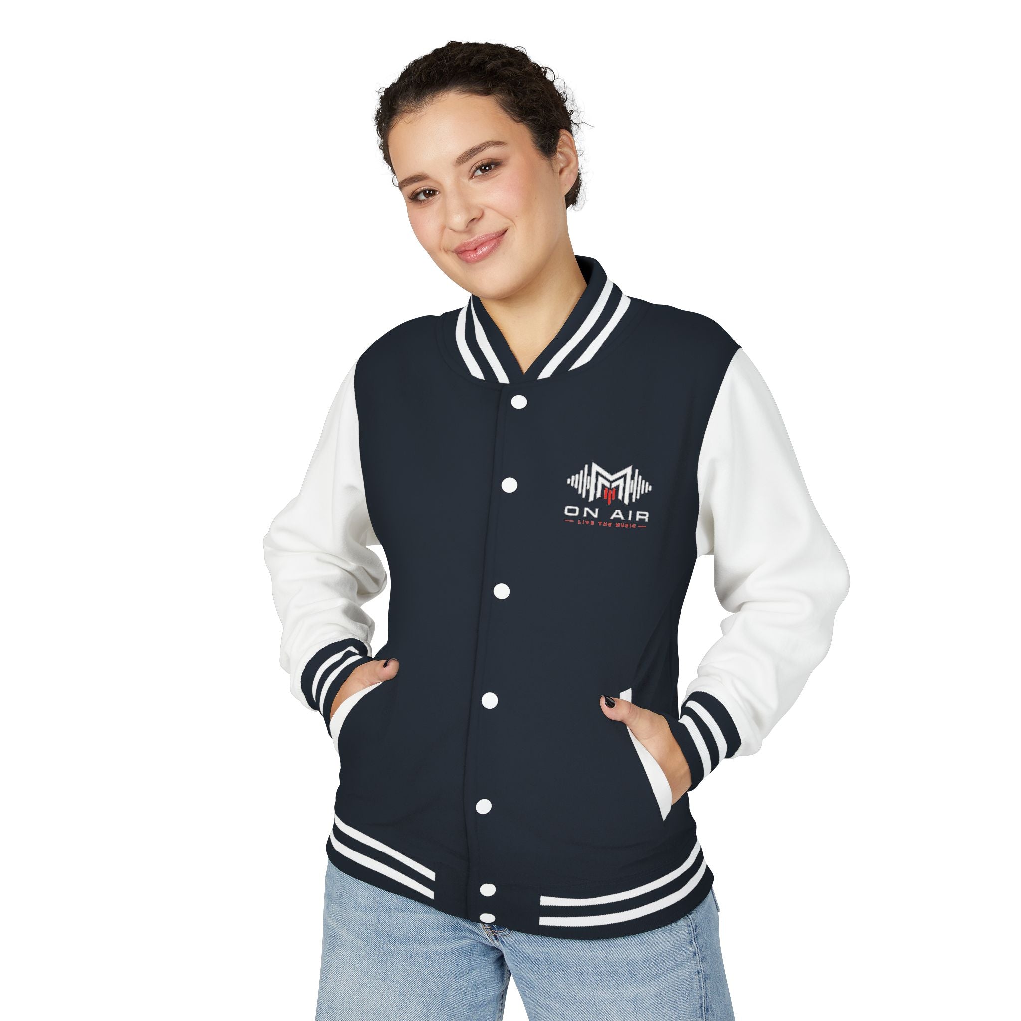Letterman Jacket — Retro "On Air" Radio Varsity Jacket (Red & White)
