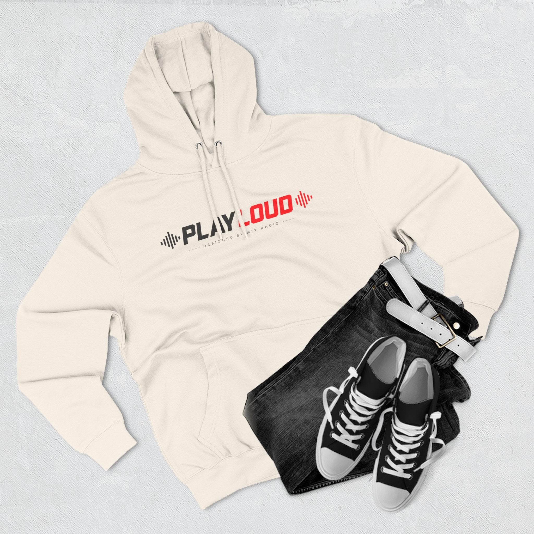 Play Loud Hoodie — Music Graphic Pullover with Soundwave Design