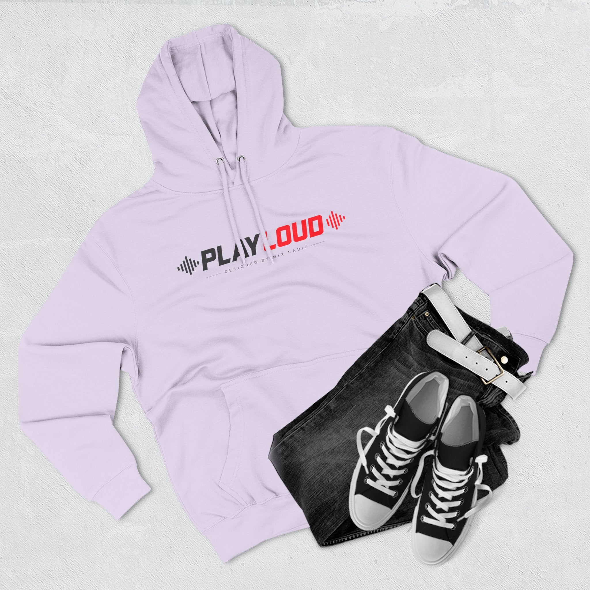Play Loud Hoodie — Music Graphic Pullover with Soundwave Design