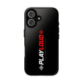 Play Loud Phone Case — Glossy Black Protective iPhone Cover with Audio Wave Graphic