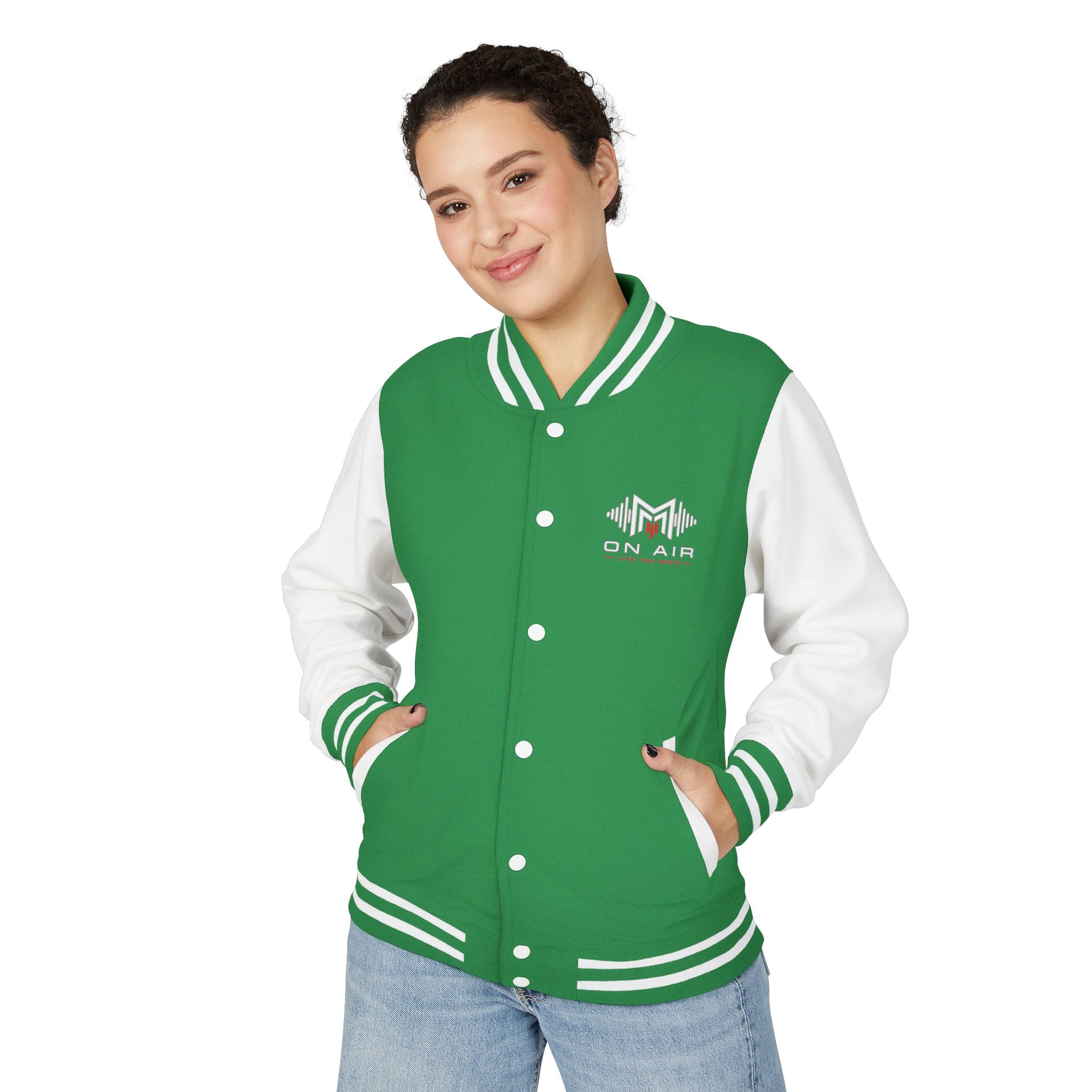 Letterman Jacket — Retro "On Air" Radio Varsity Jacket (Red & White)