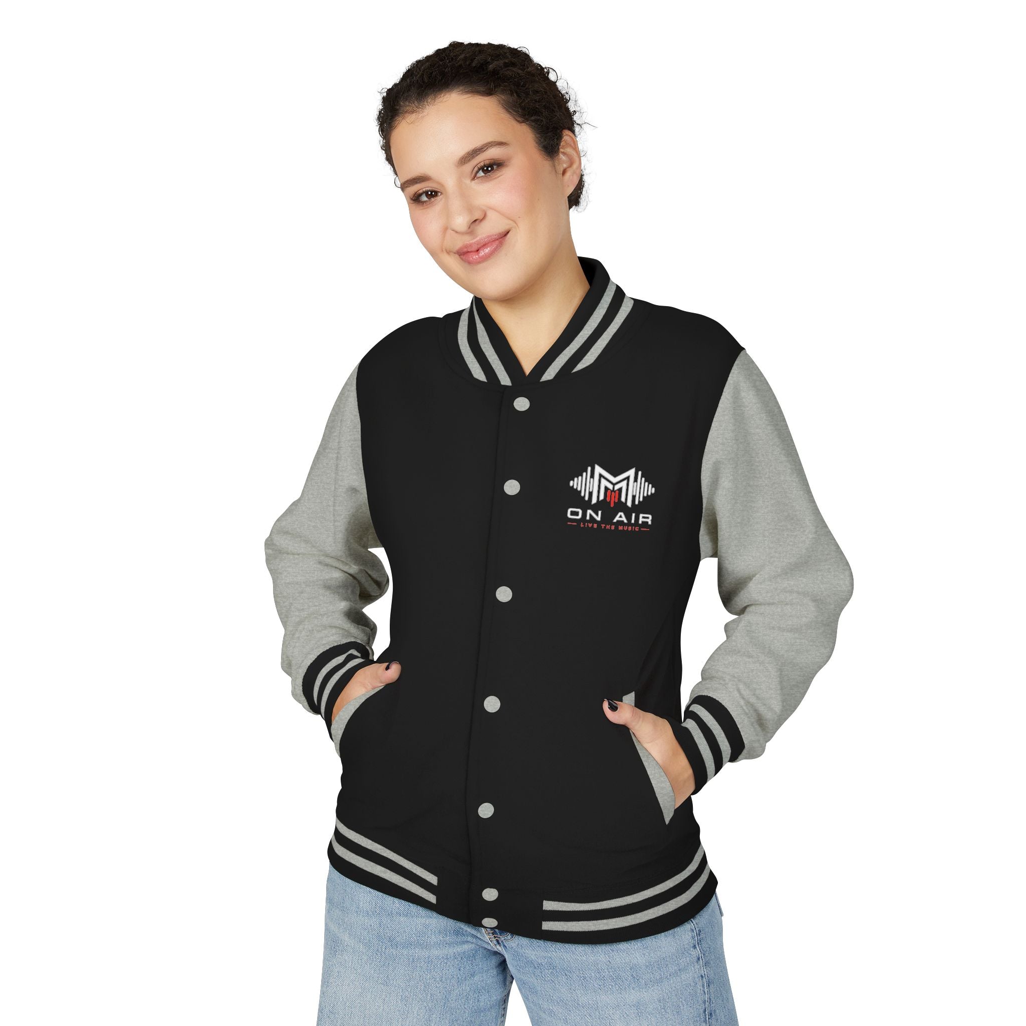 Letterman Jacket — Retro "On Air" Radio Varsity Jacket (Red & White)