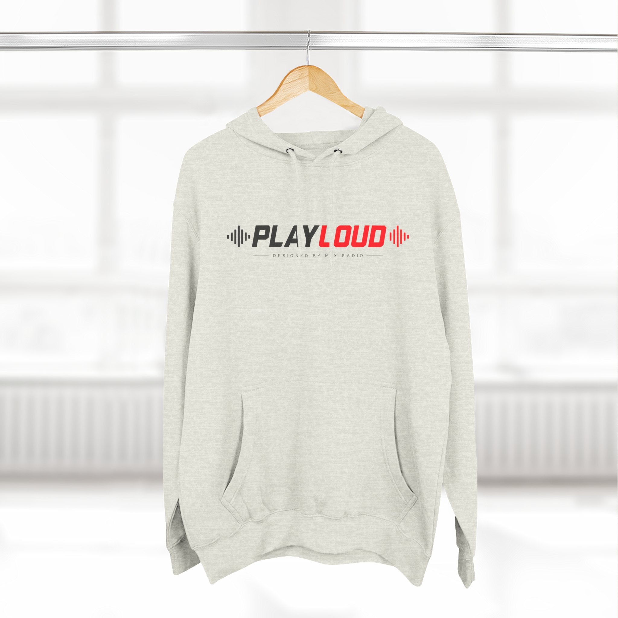 Play Loud Hoodie — Music Graphic Pullover with Soundwave Design