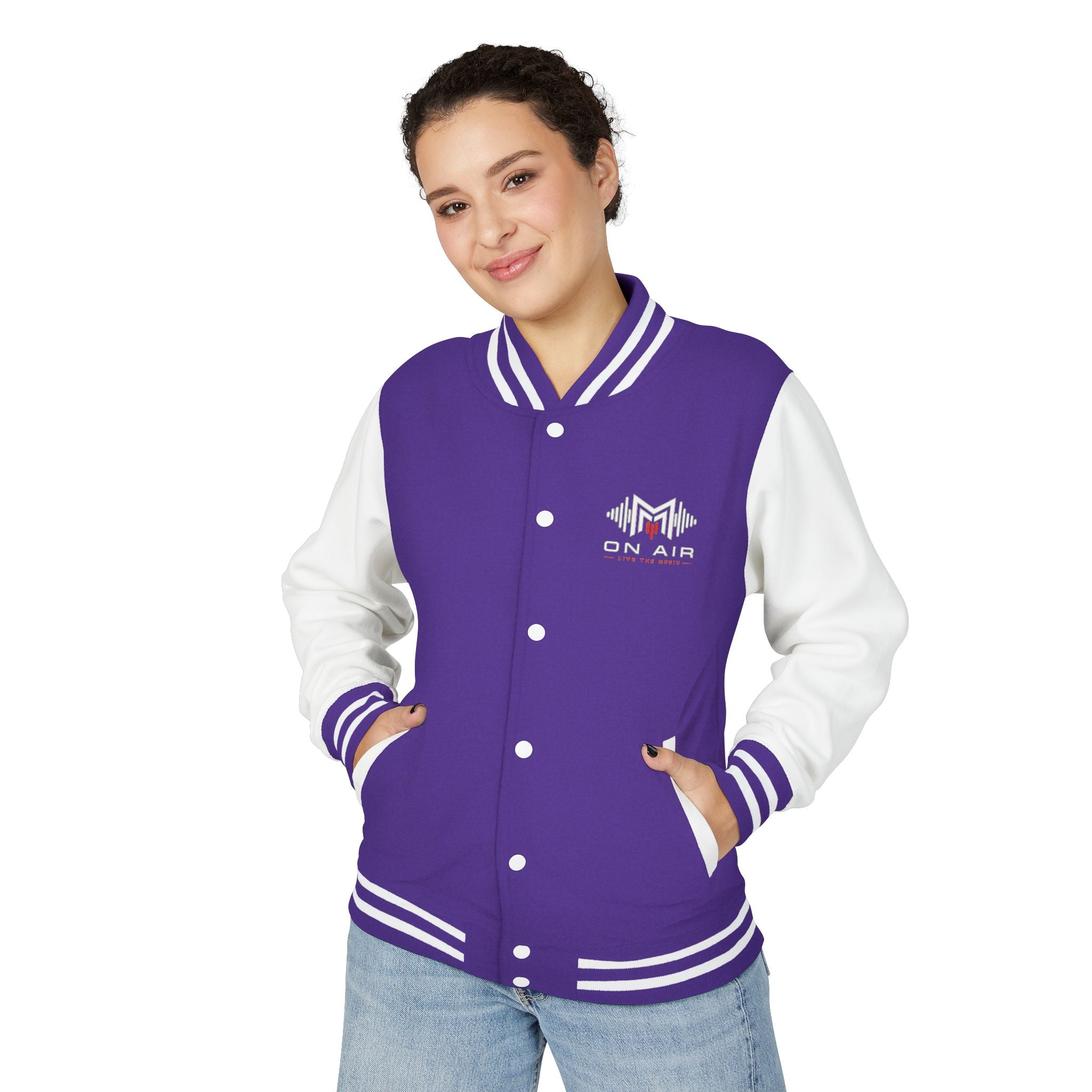 Letterman Jacket — Retro "On Air" Radio Varsity Jacket (Red & White)
