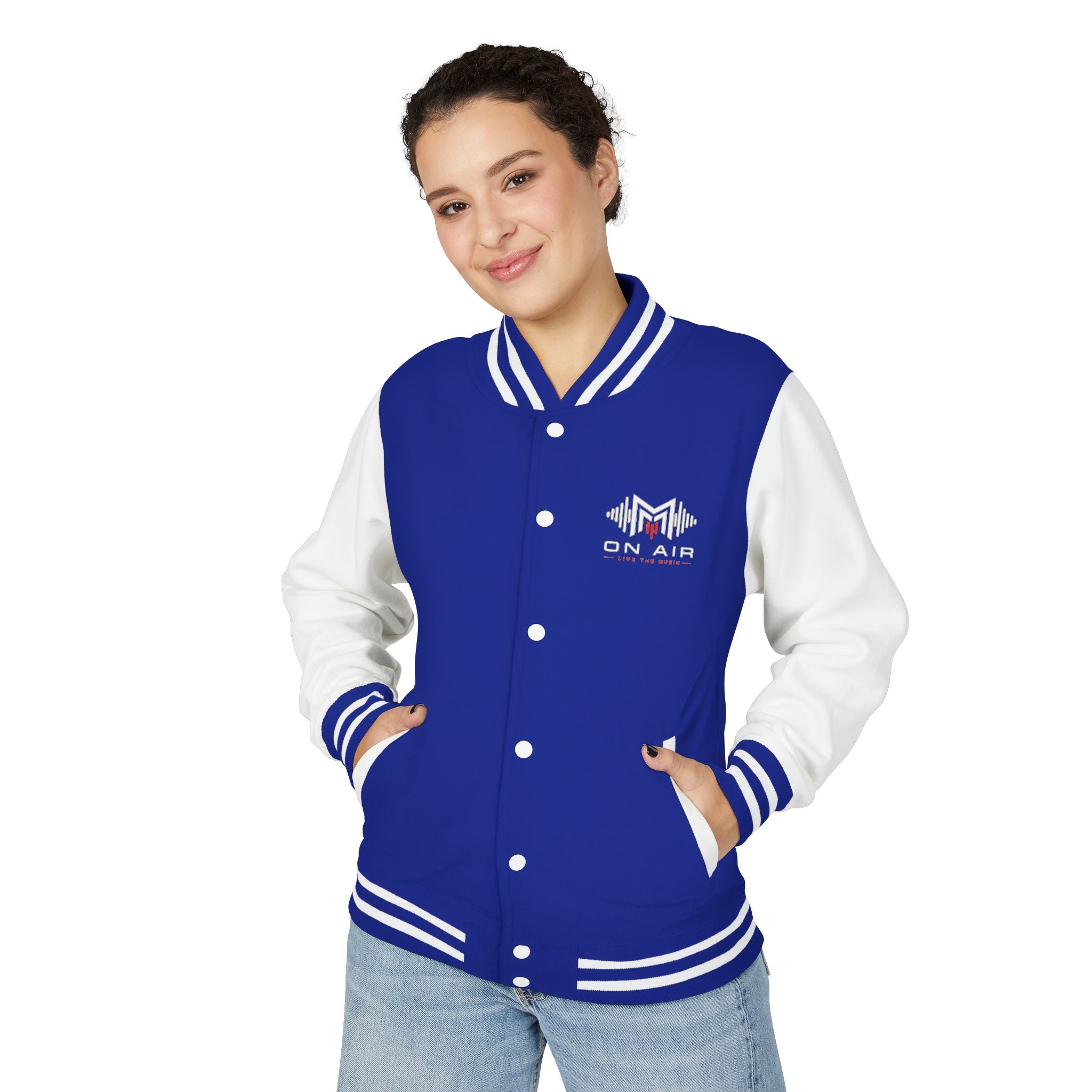 Letterman Jacket — Retro "On Air" Radio Varsity Jacket (Red & White)