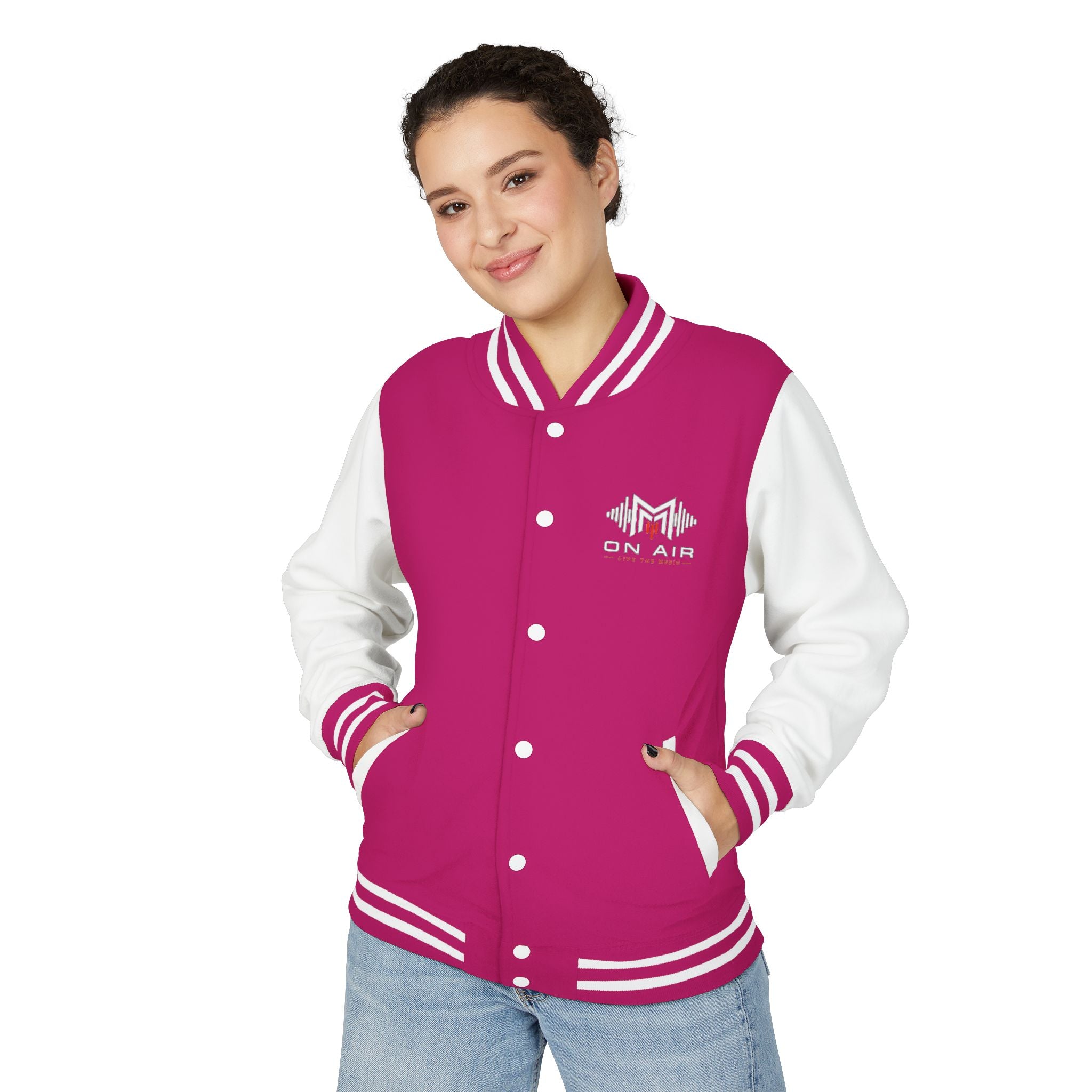 Letterman Jacket — Retro "On Air" Radio Varsity Jacket (Red & White)