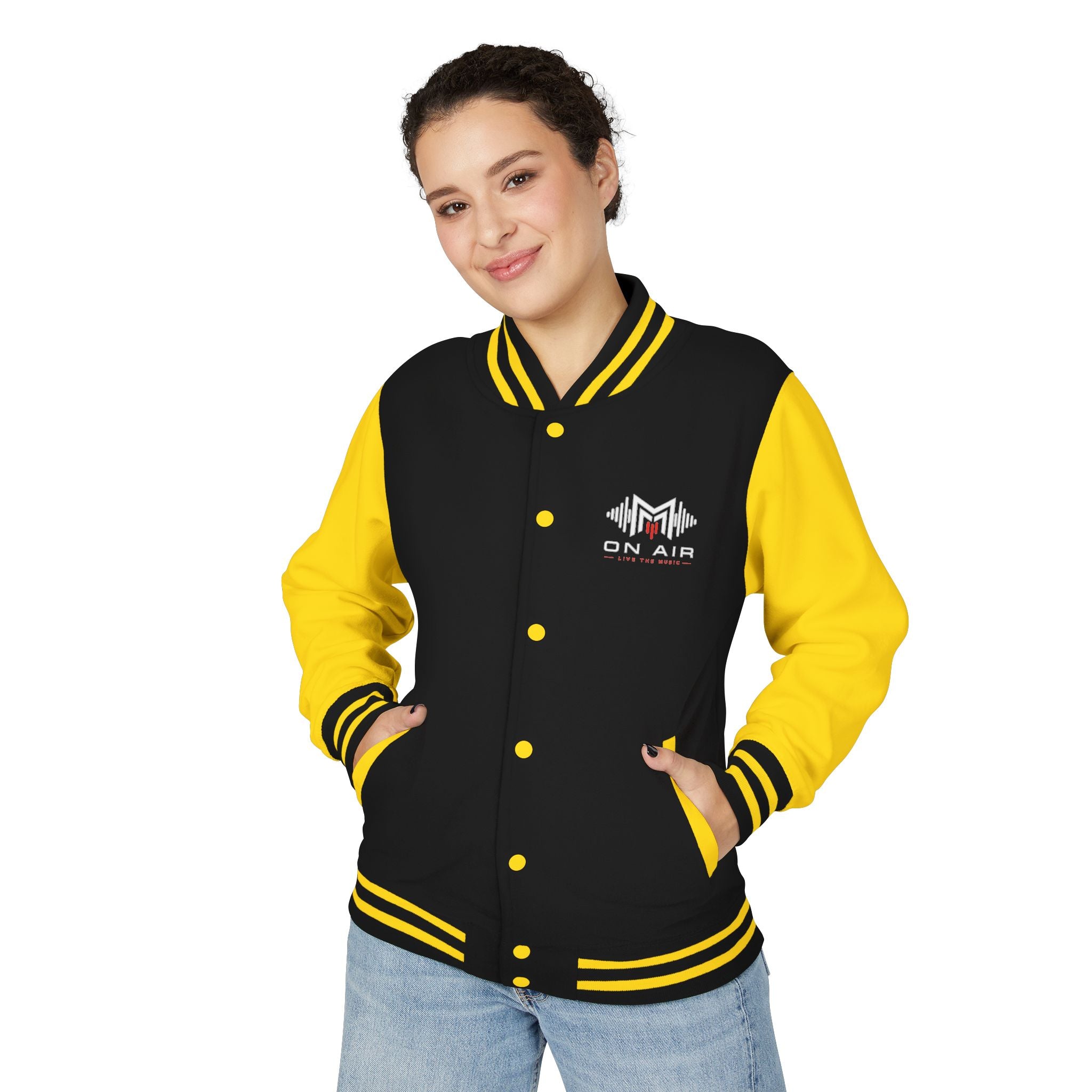 Letterman Jacket — Retro "On Air" Radio Varsity Jacket (Red & White)